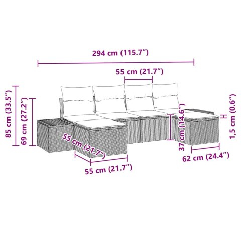 Zestaw Sof na Ogród 6 pcs Czarny i kremowy Rattan poli