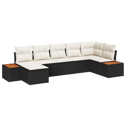 Zestaw Sof na Ogród 7 pcs Czarny i kremowy Rattan poli