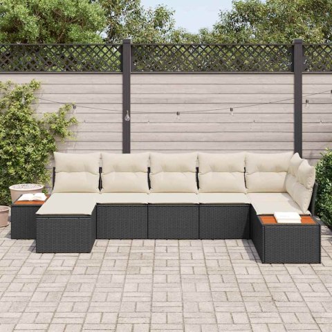Zestaw Sof na Ogród 7 pcs Czarny i kremowy Rattan poli