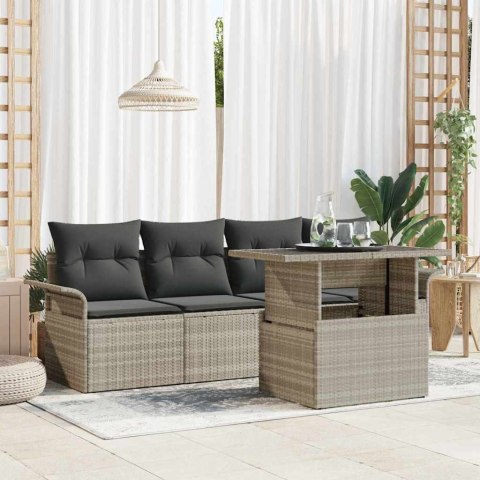 Zestaw Sof na Ogród z poduszką 5 pcs Jasnoszary Rattan poli