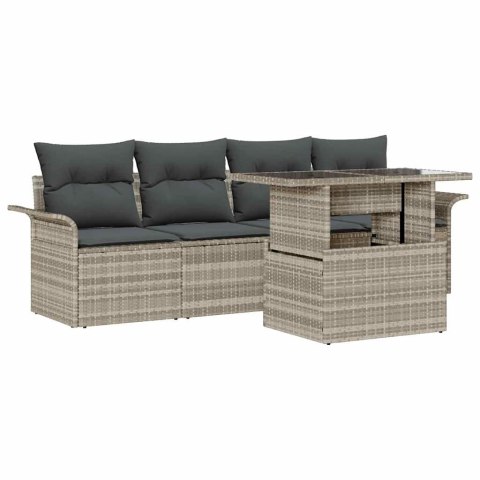 Zestaw Sof na Ogród z poduszką 5 pcs Jasnoszary Rattan poli