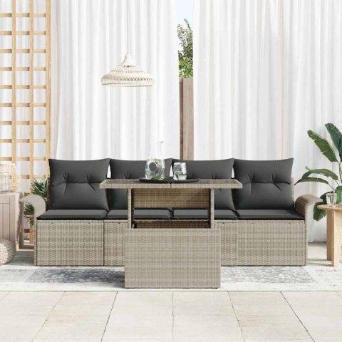 Zestaw Sof na Ogród z poduszką 5 pcs Jasnoszary Rattan poli