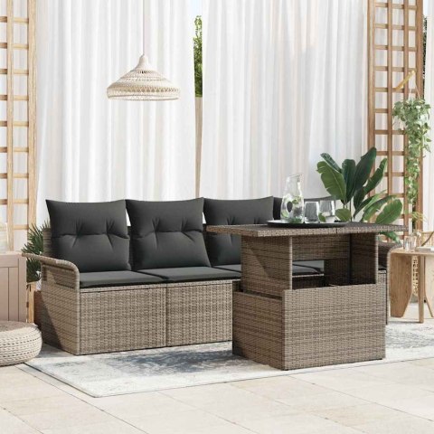 Zestaw Sof na Ogród z poduszką 5 pcs Szary Rattan poli