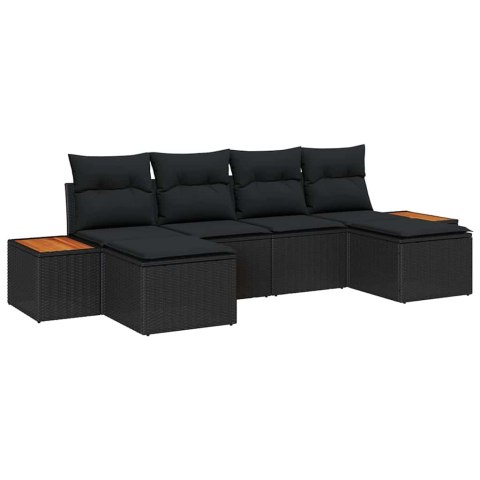 Zestaw Sof na Ogród z poduszką 6 pcs Czarny Rattan poli