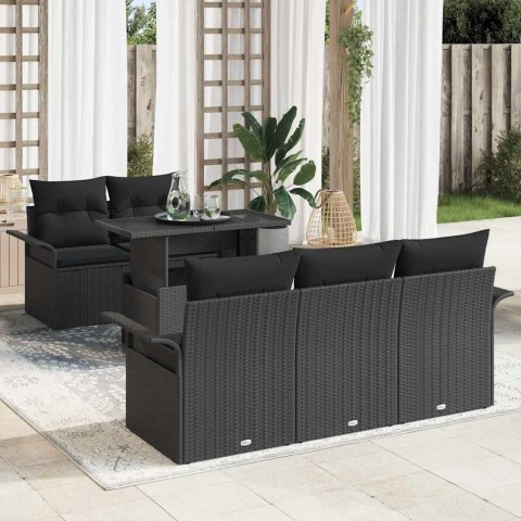 Zestaw Sof na Ogród z poduszką 6 pcs Czarny Rattan poli