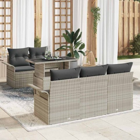 Zestaw Sof na Ogród z poduszką 6 pcs Jasnoszary Rattan poli
