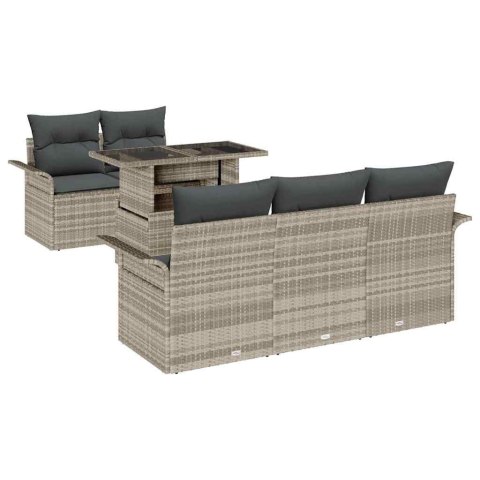 Zestaw Sof na Ogród z poduszką 6 pcs Jasnoszary Rattan poli