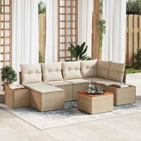 Zestaw Sof na Ogród z poduszką 7 pcs beżowo-kremowy Rattan poli