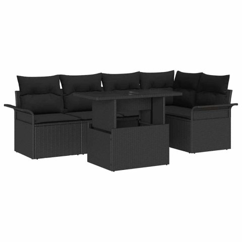 Zestaw Sof na Ogród z poduszką 6 pcs Czarny Rattan poli