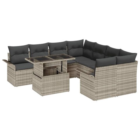 Zestaw Sof na Ogród z poduszką 9 pcs Jasnoszary Rattan poli