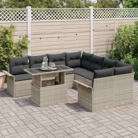 Zestaw Sof na Ogród z poduszką 9 pcs Jasnoszary Rattan poli