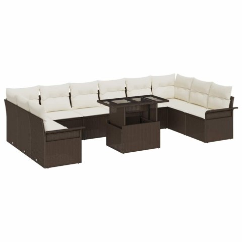 Zestaw Sof na Ogród z poduszką 11 pcs Brązowy Rattan poli