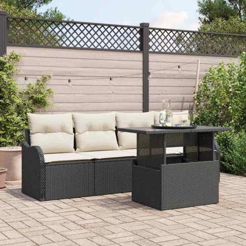 Zestaw Sof na Ogród z poduszką 5 pcs Czarny Rattan poli