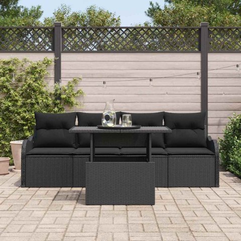 Zestaw Sof na Ogród z poduszką 5 pcs Czarny Rattan poli