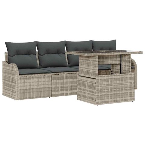 Zestaw Sof na Ogród z poduszką 5 pcs Jasnoszary Rattan poli