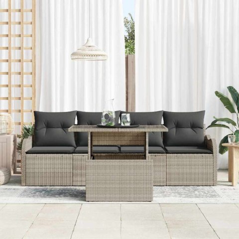 Zestaw Sof na Ogród z poduszką 5 pcs Jasnoszary Rattan poli