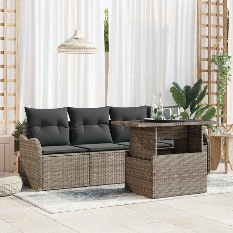 Zestaw Sof na Ogród z poduszką 5 pcs Szary Rattan poli