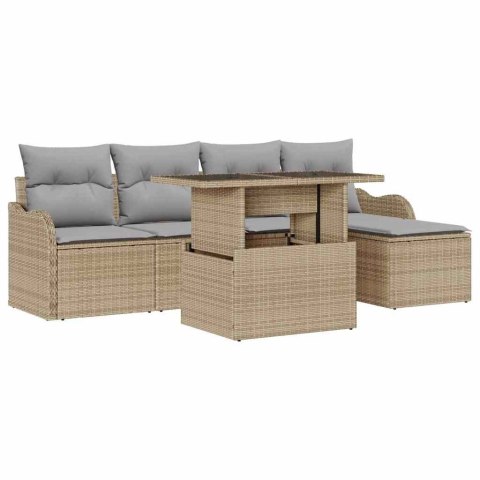 Zestaw Sof na Ogród z poduszką 6 pcs Beżowy Rattan poli