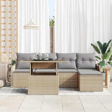 Zestaw Sof na Ogród z poduszką 6 pcs Beżowy Rattan poli
