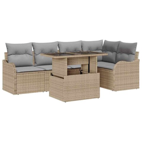Zestaw Sof na Ogród z poduszką 6 pcs Beżowy Rattan poli