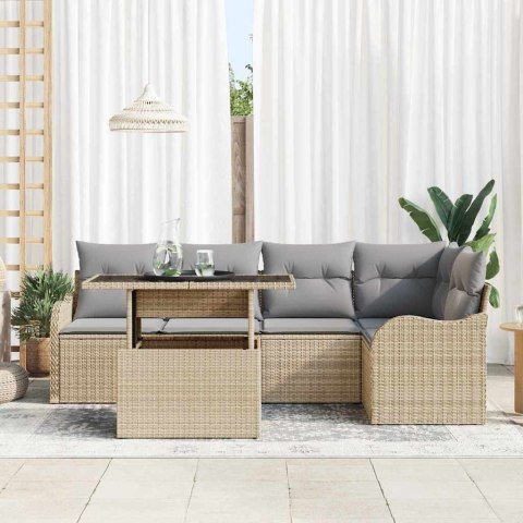 Zestaw Sof na Ogród z poduszką 6 pcs Beżowy Rattan poli
