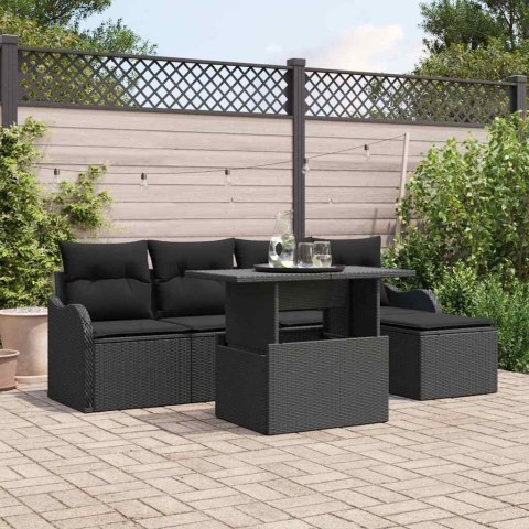 Zestaw Sof na Ogród z poduszką 6 pcs Czarny Rattan poli