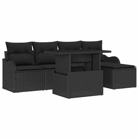 Zestaw Sof na Ogród z poduszką 6 pcs Czarny Rattan poli