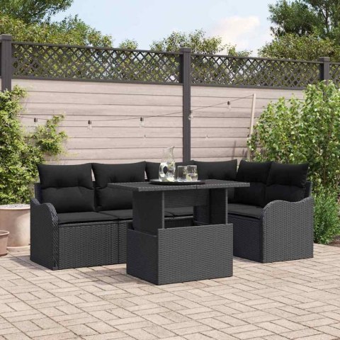 Zestaw Sof na Ogród z poduszką 6 pcs Czarny Rattan poli