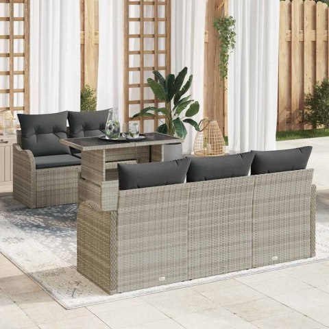 Zestaw Sof na Ogród z poduszką 6 pcs Jasnoszary Rattan poli