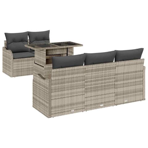 Zestaw Sof na Ogród z poduszką 6 pcs Jasnoszary Rattan poli