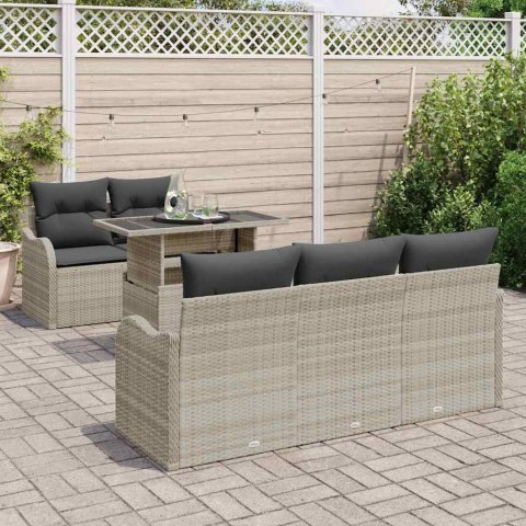 Zestaw Sof na Ogród z poduszką 6 pcs Jasnoszary Rattan poli