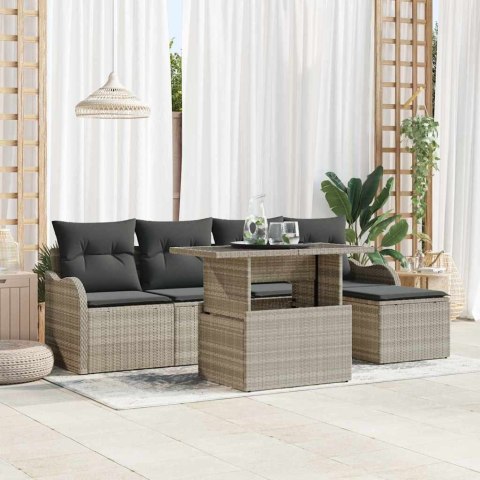 Zestaw Sof na Ogród z poduszką 6 pcs Jasnoszary Rattan poli