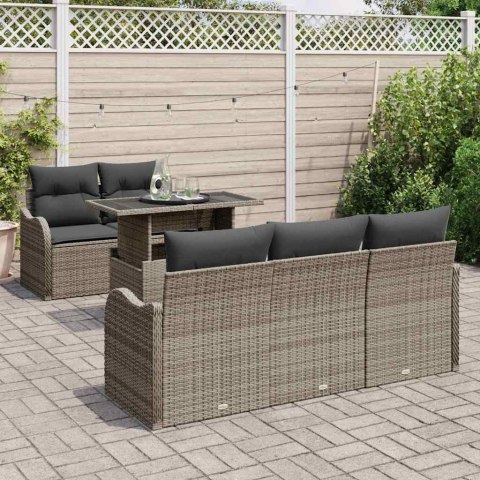 Zestaw Sof na Ogród z poduszką 6 pcs Szary Rattan poli