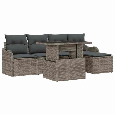 Zestaw Sof na Ogród z poduszką 6 pcs Szary Rattan poli