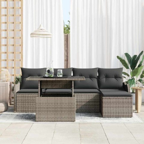 Zestaw Sof na Ogród z poduszką 6 pcs Szary Rattan poli