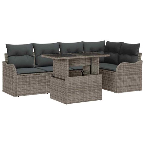 Zestaw Sof na Ogród z poduszką 6 pcs Szary Rattan poli