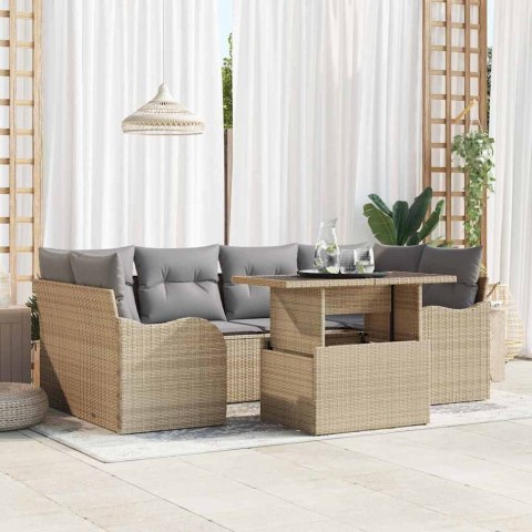 Zestaw Sof na Ogród z poduszką 7 pcs Beżowy Rattan poli