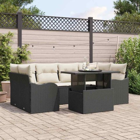 Zestaw Sof na Ogród z poduszką 7 pcs Czarny Rattan poli