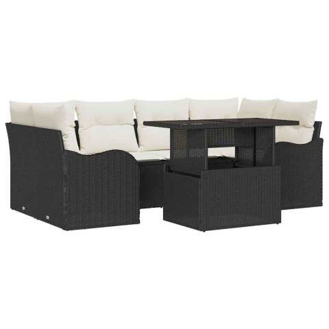Zestaw Sof na Ogród z poduszką 7 pcs Czarny Rattan poli