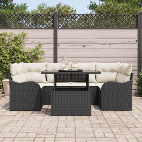 Zestaw Sof na Ogród z poduszką 7 pcs Czarny Rattan poli