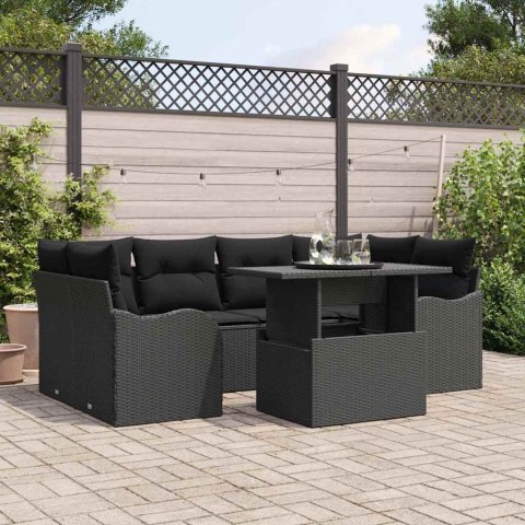 Zestaw Sof na Ogród z poduszką 7 pcs Czarny Rattan poli