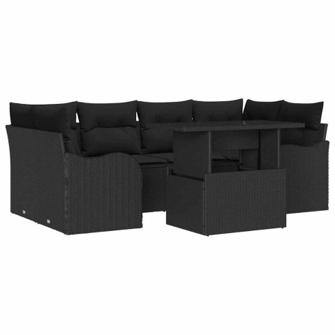 Zestaw Sof na Ogród z poduszką 7 pcs Czarny Rattan poli
