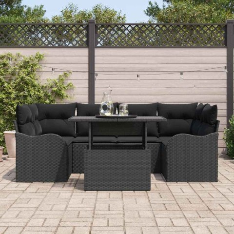Zestaw Sof na Ogród z poduszką 7 pcs Czarny Rattan poli