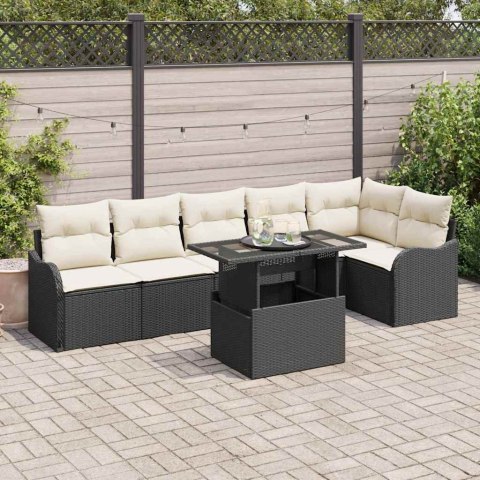 Zestaw Sof na Ogród z poduszką 7 pcs Czarny Rattan poli