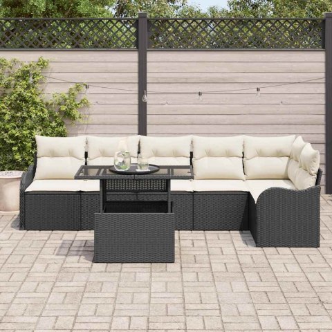 Zestaw Sof na Ogród z poduszką 7 pcs Czarny Rattan poli