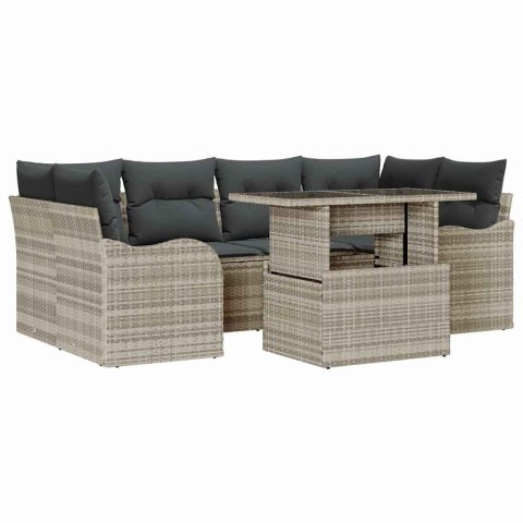 Zestaw Sof na Ogród z poduszką 7 pcs Jasnoszary Rattan poli