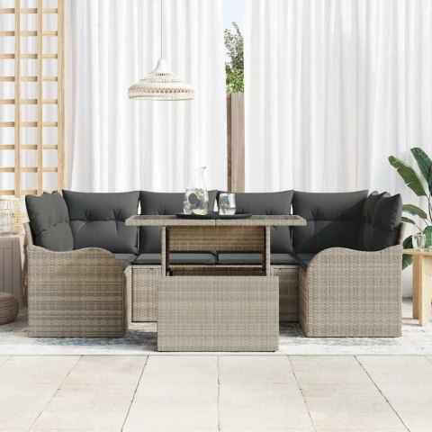 Zestaw Sof na Ogród z poduszką 7 pcs Jasnoszary Rattan poli
