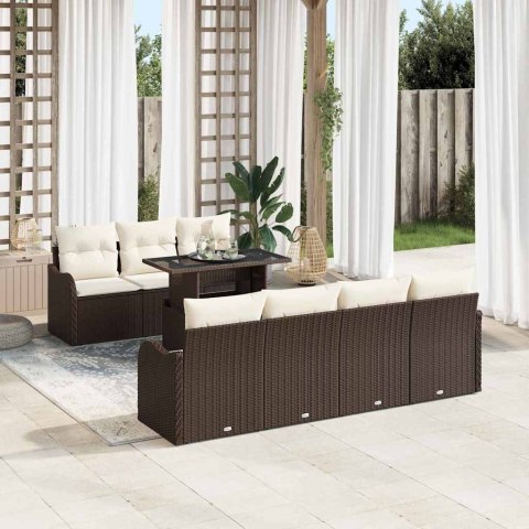 Zestaw Sof na Ogród z poduszką 8 pcs Brązowy Rattan poli