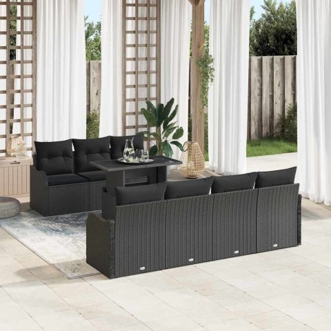 Zestaw Sof na Ogród z poduszką 8 pcs Czarny Rattan poli