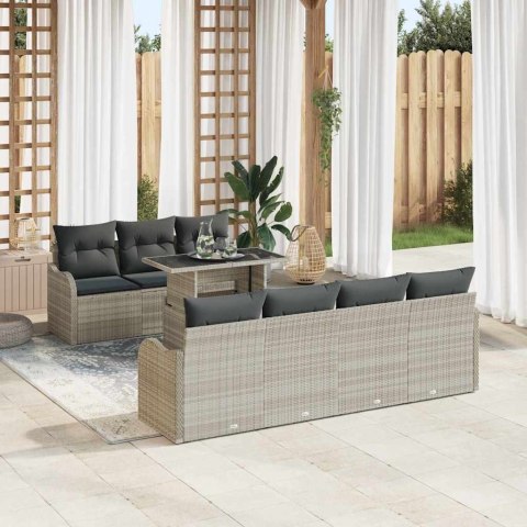 Zestaw Sof na Ogród z poduszką 8 pcs Jasnoszary Rattan poli